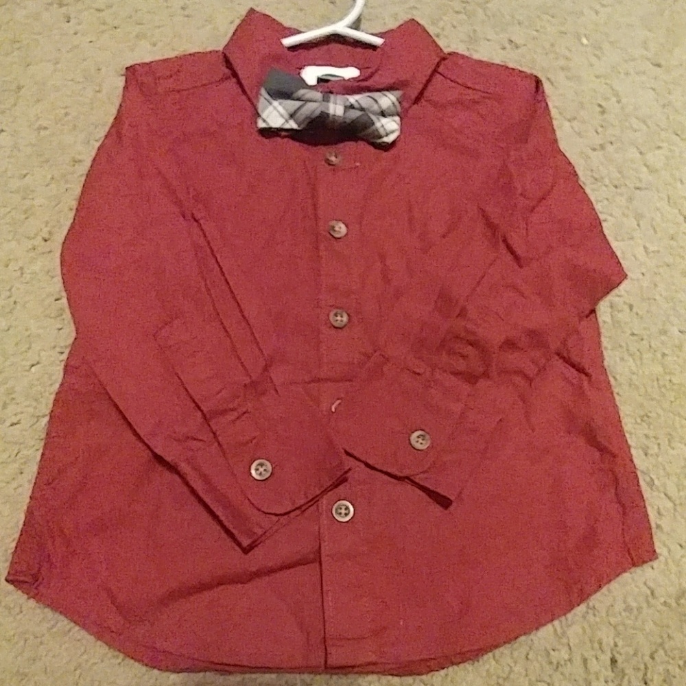 NWT Boy's dress shirt w clip on bow tie